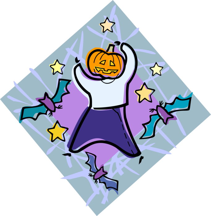 Vector Illustration of Scary Halloween Pumpkin Costume with Vampire Bats