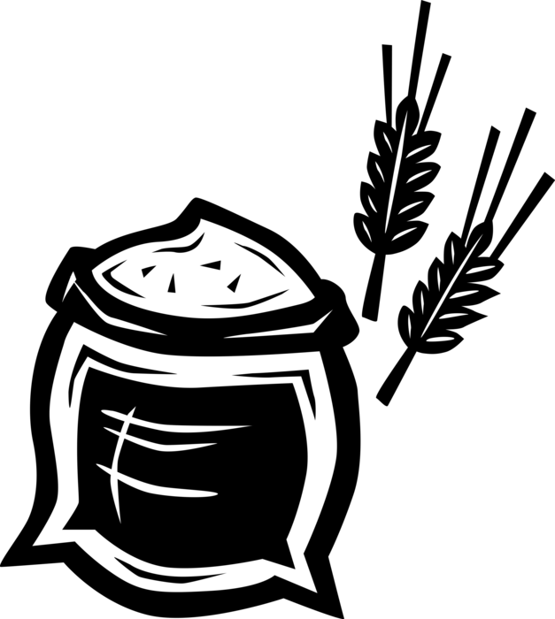 Vector Illustration of Sack of Finely Ground Meal of Grain Baking Flour with Wheat Crop