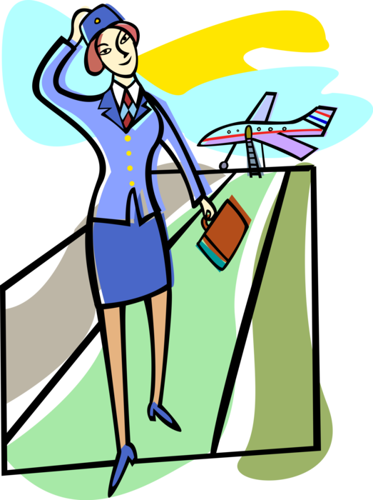 Vector Illustration of Airline Flight Attendant or Cabin Crew Stewardess Ensures Passenger Comfort and Safety