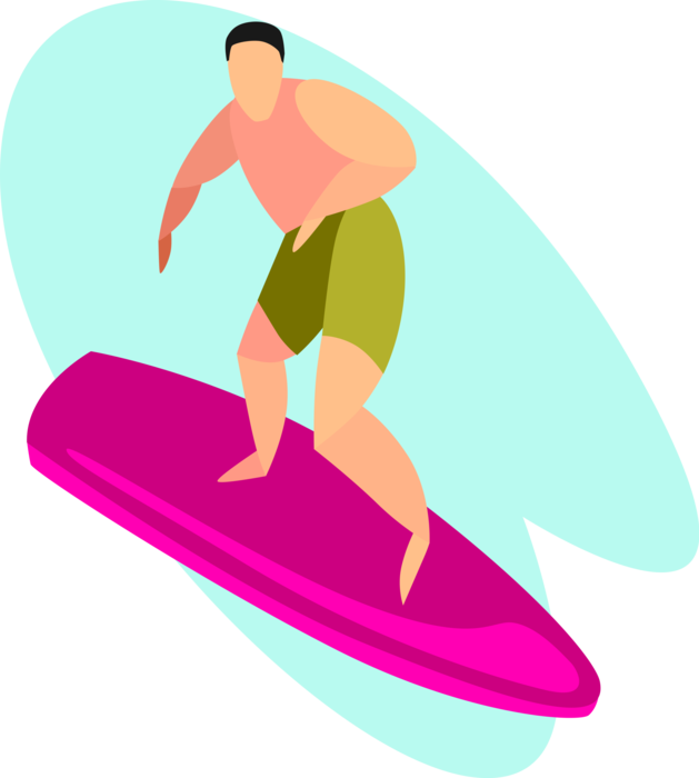 Vector Illustration of Surfer with Surfboard on Ocean Wave Surfing