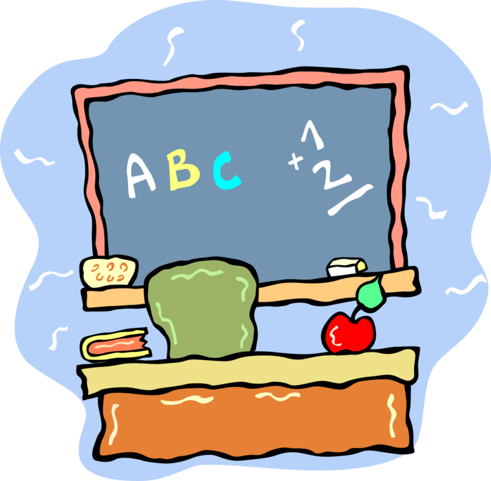 Vector Illustration of School Classroom Blackboard or Chalkboard with Teacher's Desk