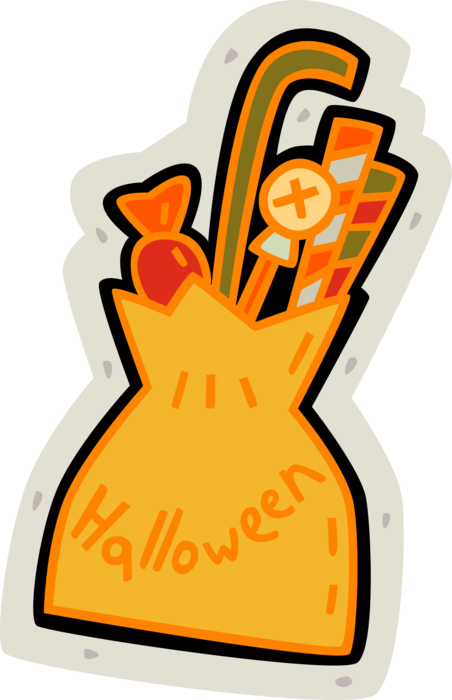 Vector Illustration of Halloween Candy in Trick or Treat Bag
