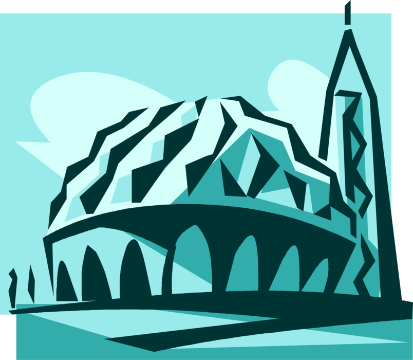 Vector Illustration of Masjid Al-Nilin Two Niles Mosque on Nile River, Omdurman, Sudan