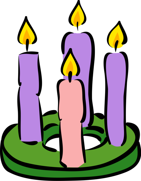Vector Illustration of Holiday Season Christmas Advent Wreath with Lit Candles