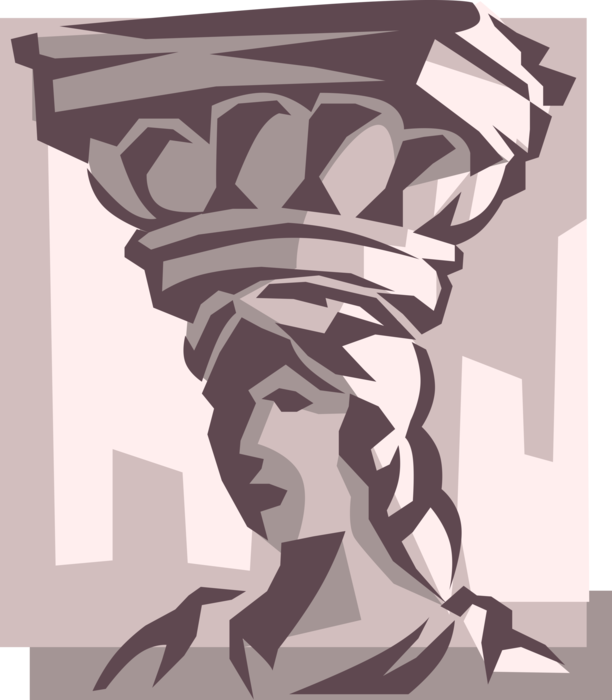 Vector Illustration of Caryatid Sculpted Female Figure Serving as Architectural Support Column