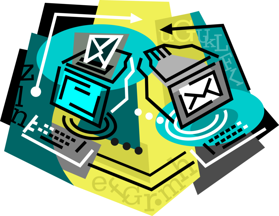 Vector Illustration of Sending and Receiving Electronic Computer Email Correspondence