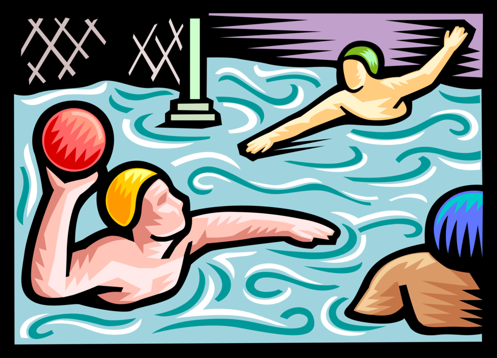 Vector Illustration of Water Polo Team Water Sport Player with Ball in Swimming Pool During Game