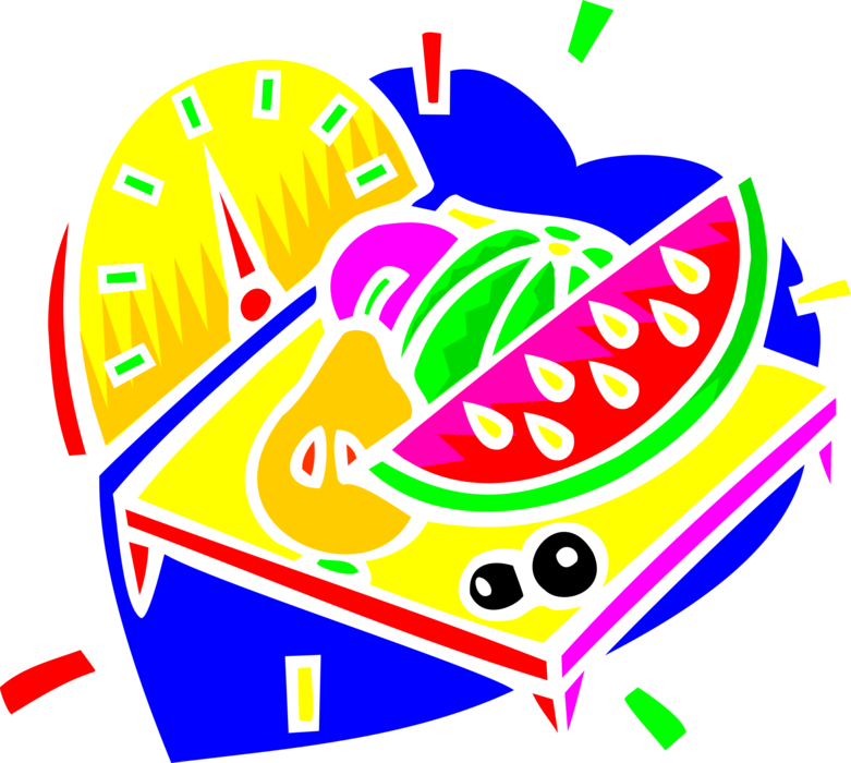 Vector Illustration of Fresh Fruit Weighed on Scale with Watermelon and Pear