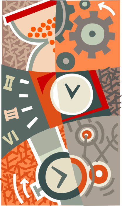 Vector Illustration of Stopwatch, Hourglass or Sandglass, and Clocks Measures Passage of Time