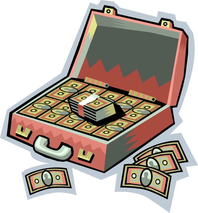 Vector Illustration of Briefcase Full of Paper Cash Money United States Dollars