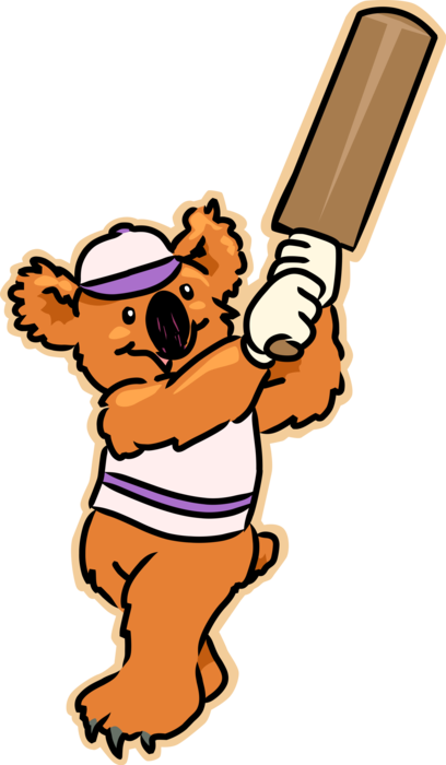 Vector Illustration of Koala Bear Cricket Player with Cricket Bat