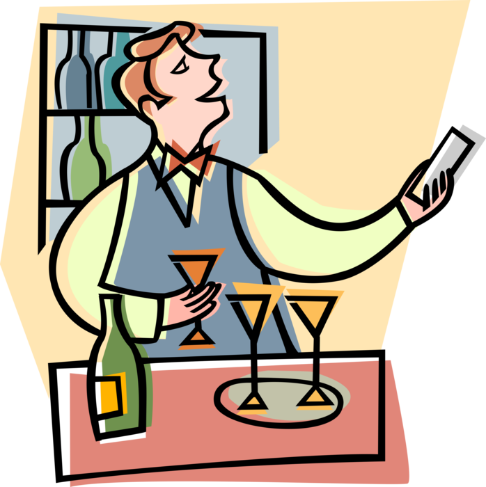 Vector Illustration of Barroom Bartender Serves Alcohol Beverage Cocktail Drinks at Bar
