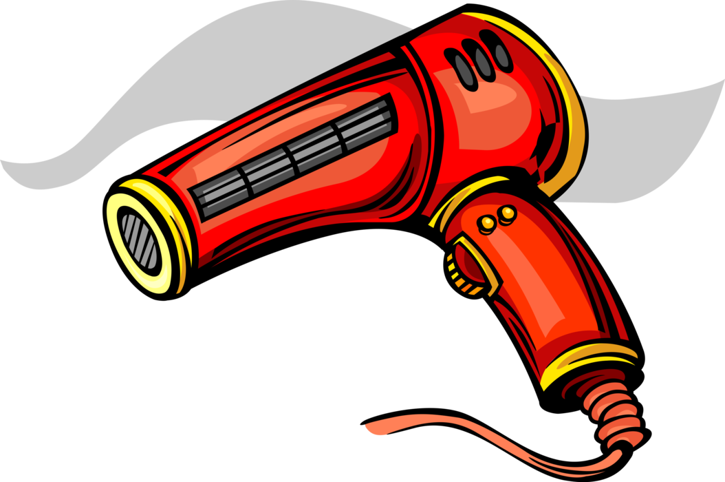 Vector Illustration of Personal Grooming Portable Electric Hair Dryer or Blow Dryer 