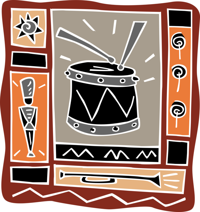 Vector Illustration of Marching Drum with Trumpet Horn, Band Member and Candy