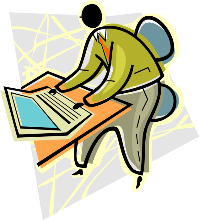 Vector Illustration of Office Worker Working at Computer Keyboard