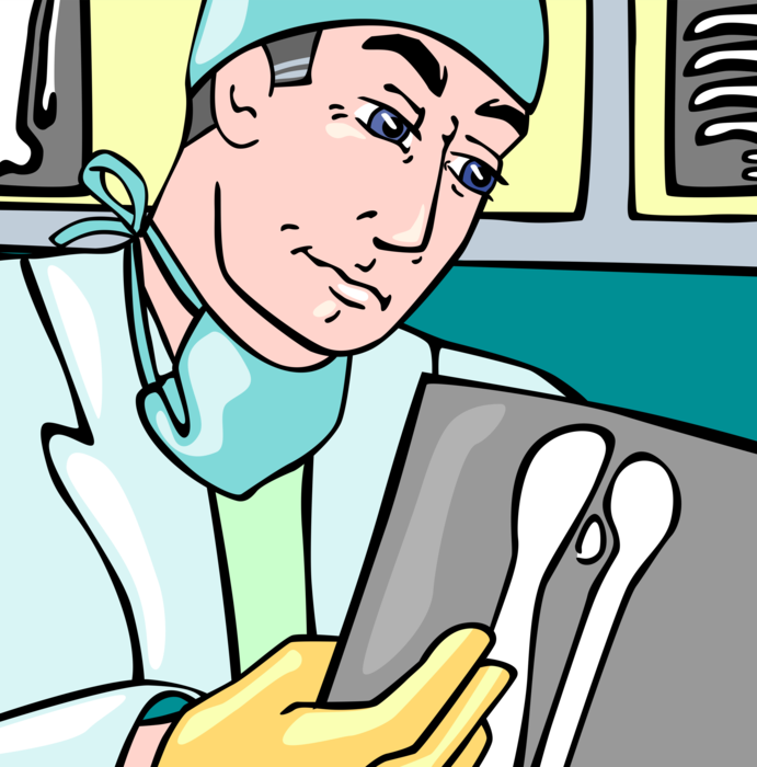 Vector Illustration of Health Care Professional Doctor Physician Examines Patient X-Rays in Hospital