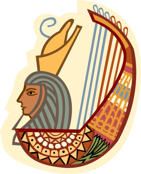 Vector Illustration of Ancient Egyptian Tomb Painting Harp Stringed Musical Instrument