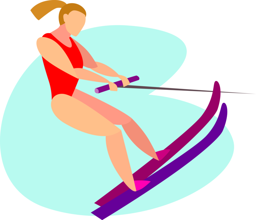 Vector Illustration of Summer Water Skier Having Fun Water Skiing on Water