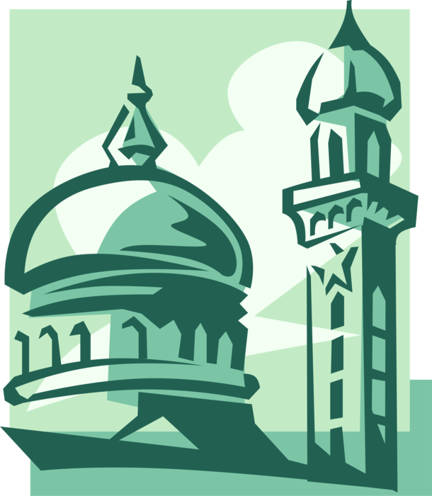 Vector Illustration of Islamic Mosque Dome and Minaret Architecture