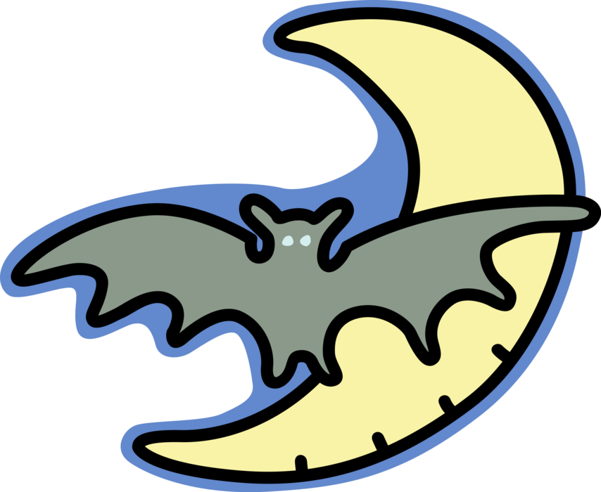 Vector Illustration of Halloween Bat Flying in Moonlight
