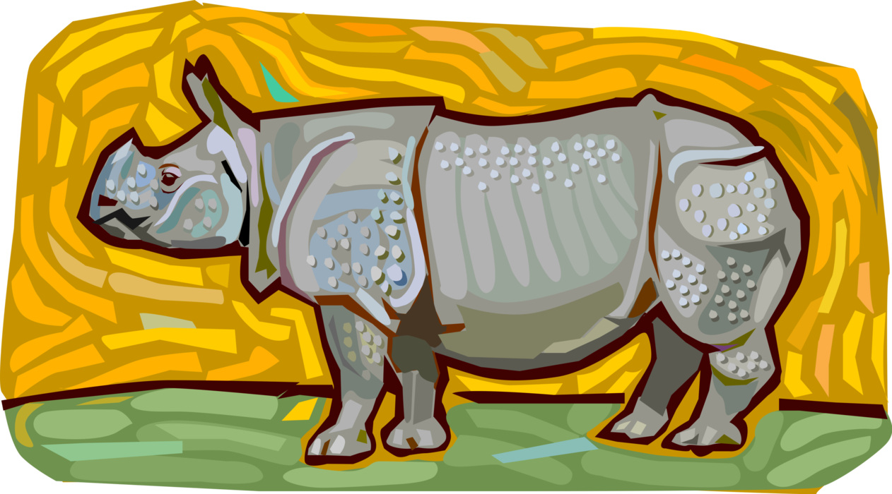 Vector Illustration of Thick-Skinned African White Rhinoceros