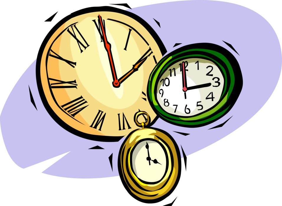 Vector Illustration of Clocks Measure, Record, Indicate, Keep and Co-ordinate Time
