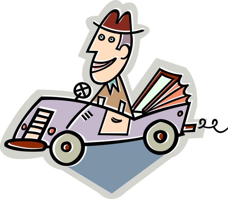 Vector Illustration of Motorist Driver in Convertible Automobile Motor Vehicle Car