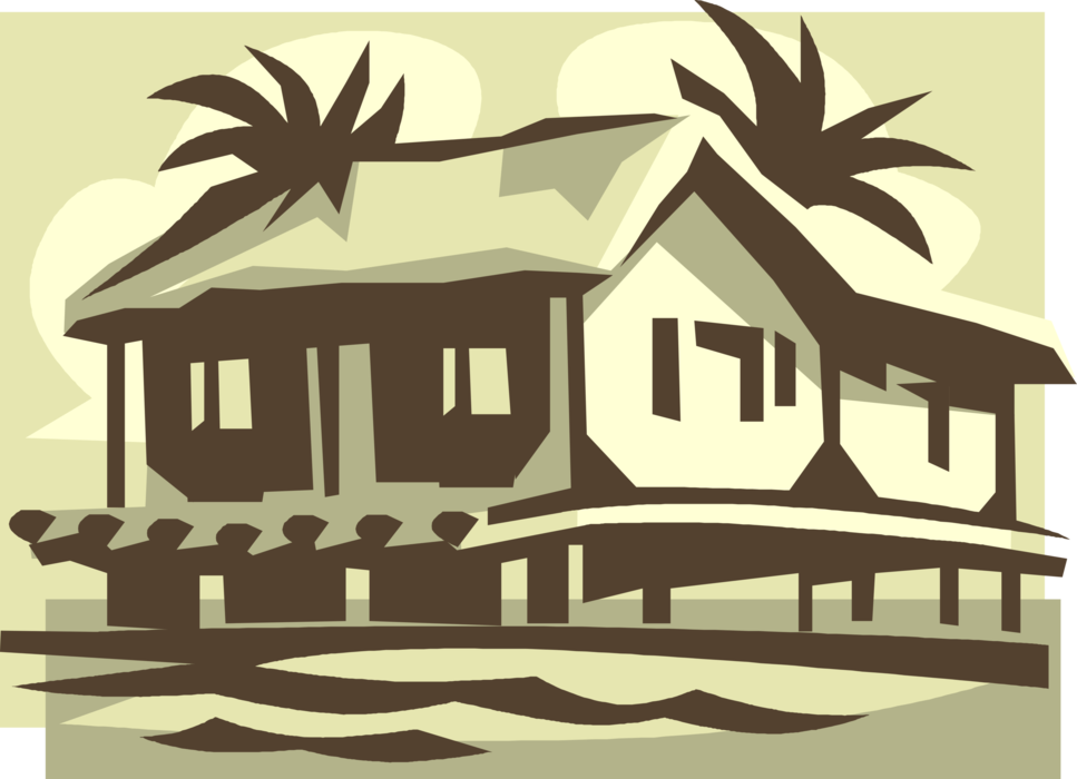 Vector Illustration of Beach House Architecture on Stilts
