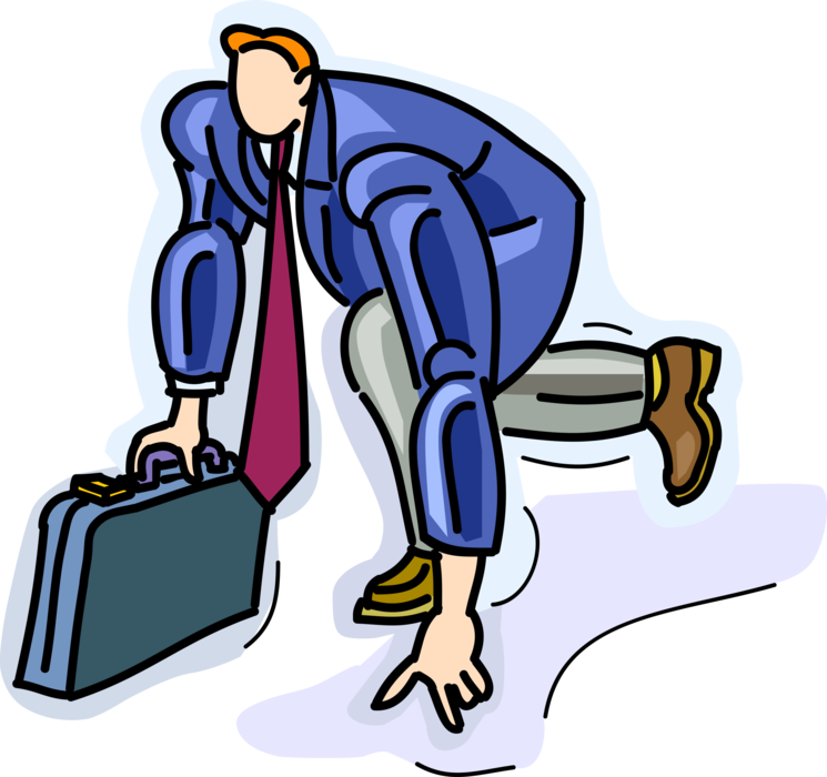 Vector Illustration of Businessman in Set Position to Run Track and Field Running Race