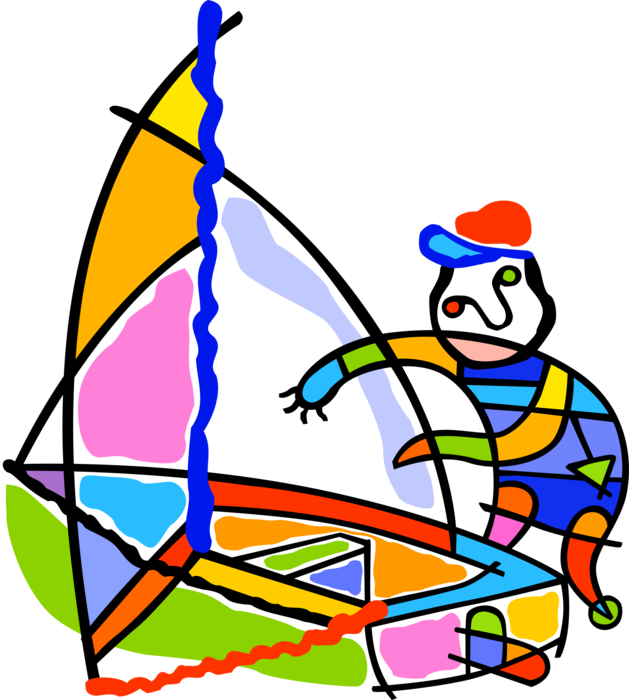 Vector Illustration of Sailor Prepares to Sail in Sailboat Watercraft