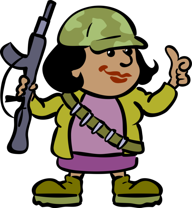 Vector Illustration of Female Soldier with Gun Weapon and Thumbs-Up