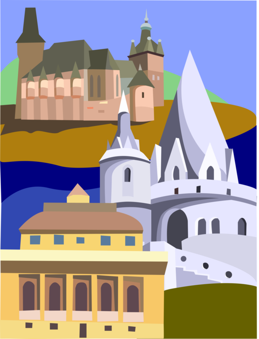 Vector Illustration of European Gothic Churches and Buildings