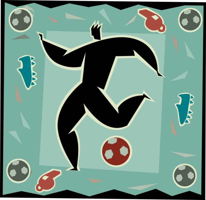 Vector Illustration of Sport of Soccer Football Player Kicking Soccer Ball