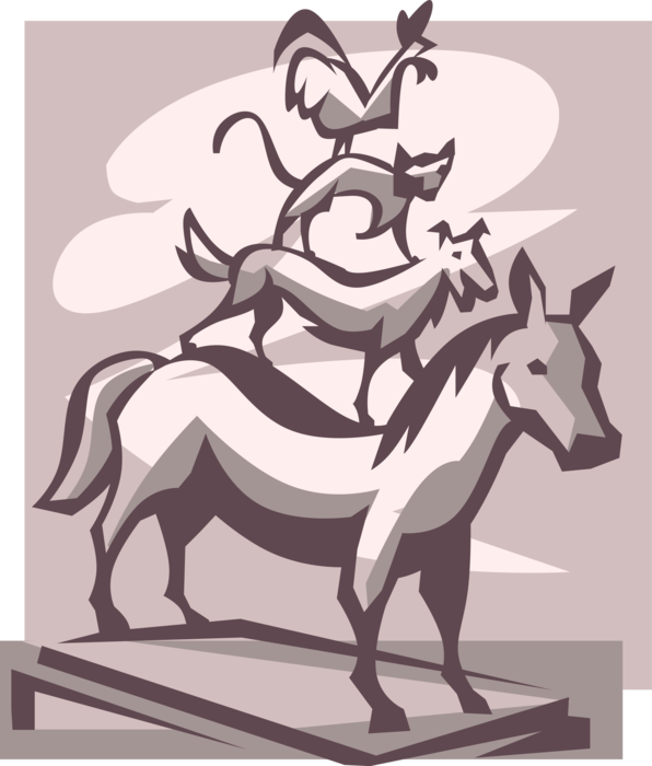 Vector Illustration of Horse, Goat, Cat, and Rooster Farm Animal Statue