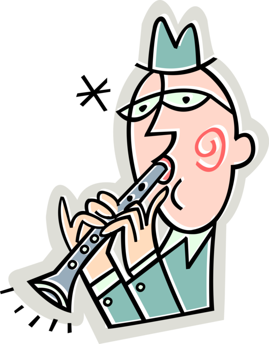 Vector Illustration of Clarinetist Plays Clarinet Single-Reed Mouthpiece Woodwind Instrument