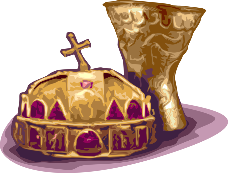 Vector Illustration of Emperor King Royal Monarch Gold Crown and Chalice Goblet