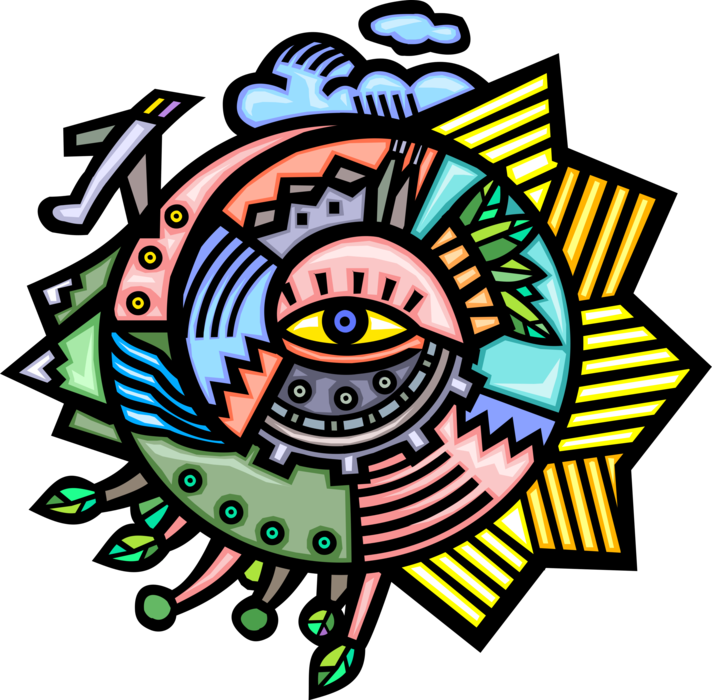 Vector Illustration of All Seeing Eye of Providence or Third Eye with Industrialization and Environmental Awareness