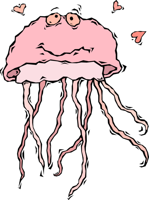 Vector Illustration of Gelatinous Jellyfish Looking for Love
