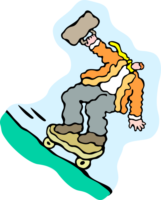 Vector Illustration of Businessman Skateboarder Skates Uphill on Skateboard