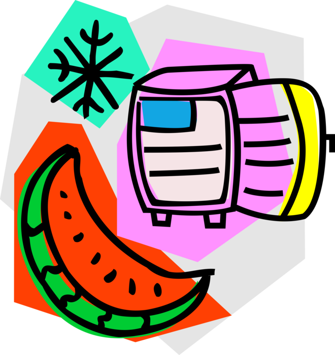 Vector Illustration of Watermelon Fruit with Refrigerator Fridge Household Appliance