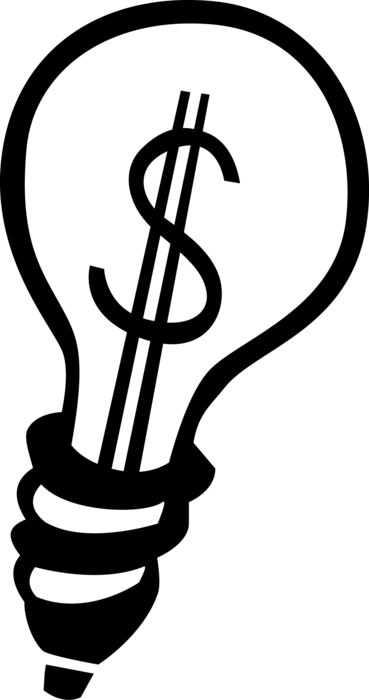 Vector Illustration of Financial Concept Electric Light Bulb with Cash Money Dollar Sign