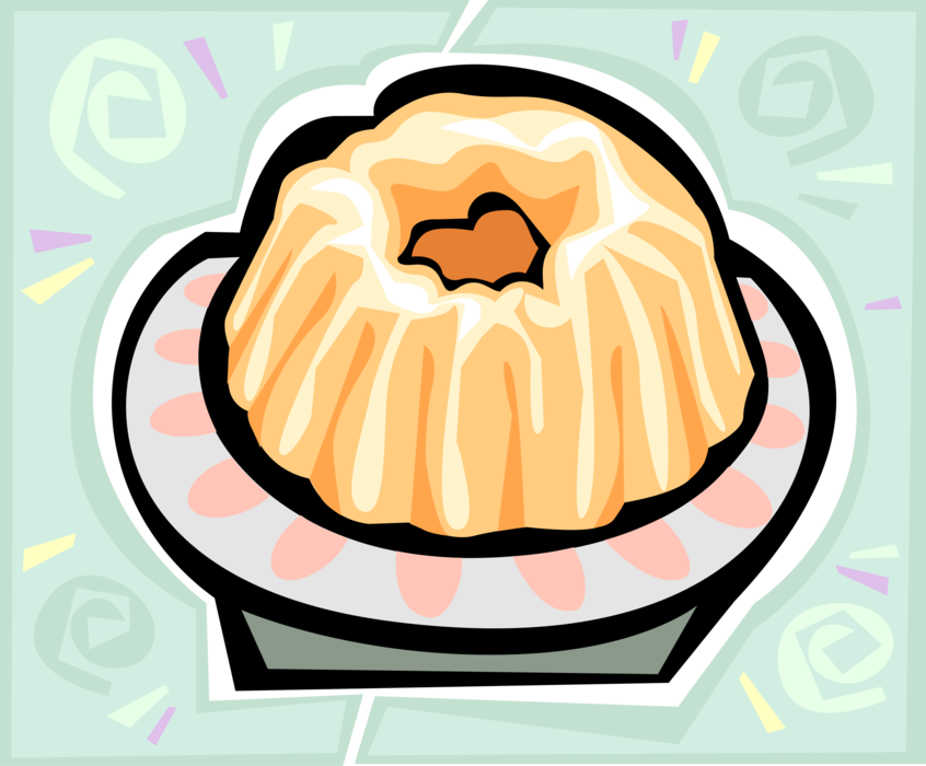 Vector Illustration of Sweet Dessert Bundt Cake Baked in Distinctive Ring Shaped Bundt Pan