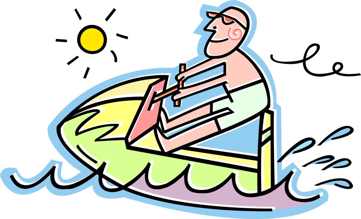 Vector Illustration of Personal Watercraft Water Sports Jet Skier on Sea-Doo Jet Ski