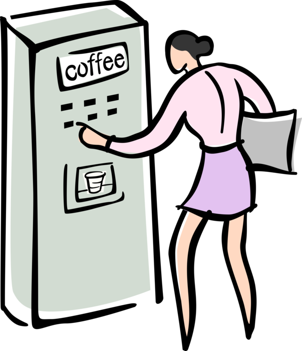 Vector Illustration of Buying Cup of Coffee at Coffee Vending Machine