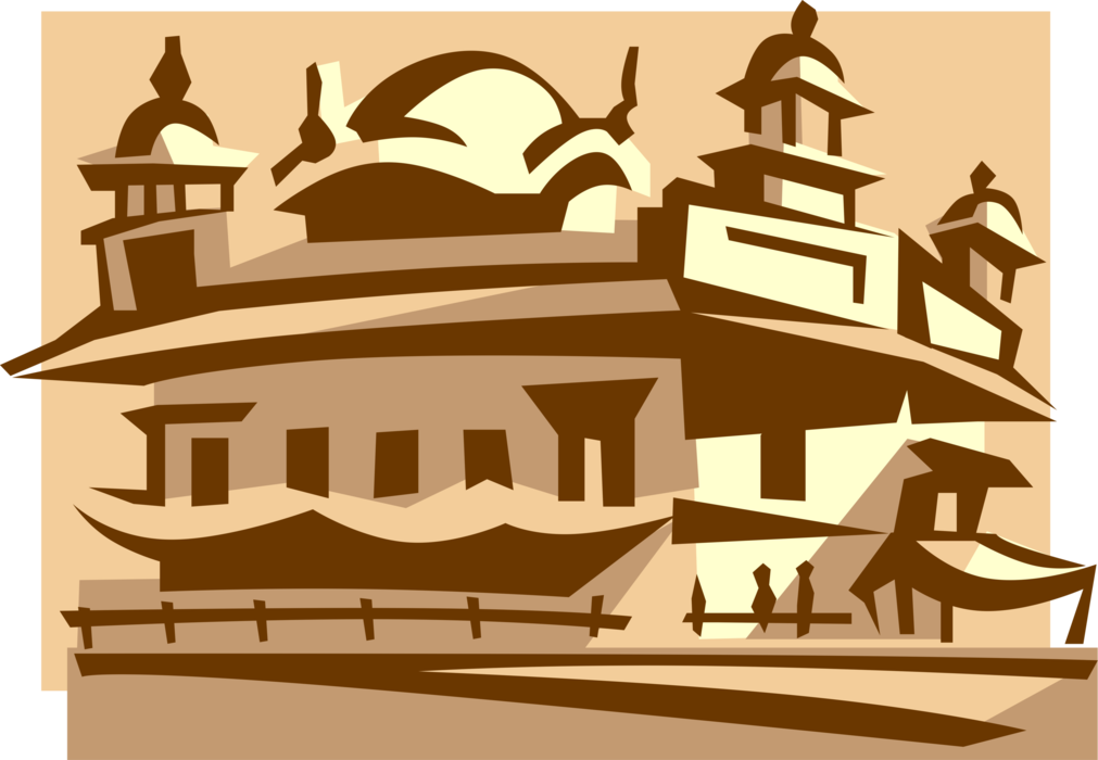 Vector Illustration of Sri Harmandir Sahib Golden Temple Holiest Gurdwara of Sikhism, Amritsar, Punjab 