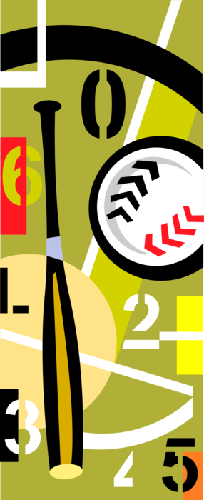 Vector Illustration of Sport of Baseball with Bat and Ball