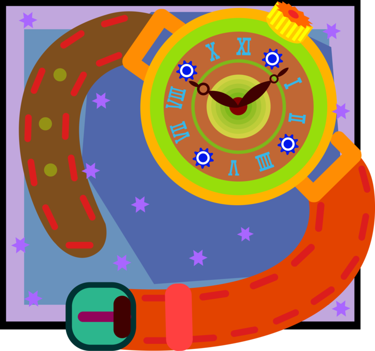 Vector Illustration of Analog Wristwatch Timepiece Keeps Time