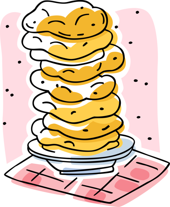 Vector Illustration of Fresh Baked Flat Bread Stacked on Plate
