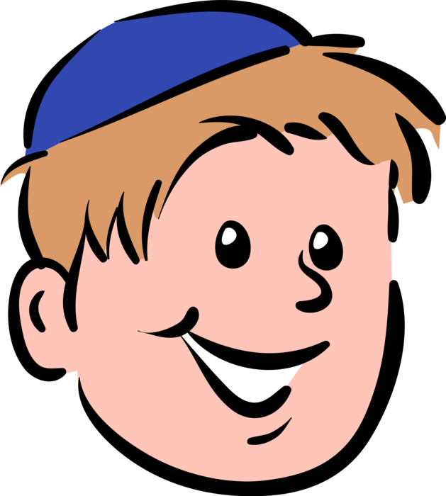 Vector Illustration of Boy Wears Jewish Kippah Kip Yarmulke Cap 