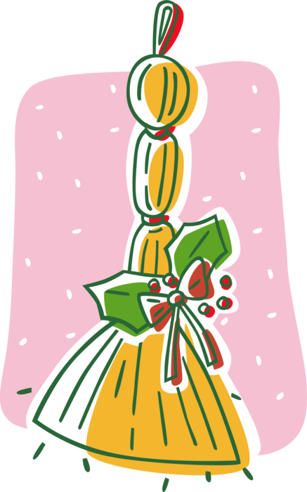 Vector Illustration of Holiday Festive Season Christmas Decoration Broom with Holly Ribbon